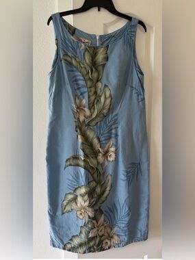 Hilo Hattie’s Blue Tropical Floral Rayon Midi Dress XL Made in Hawaii